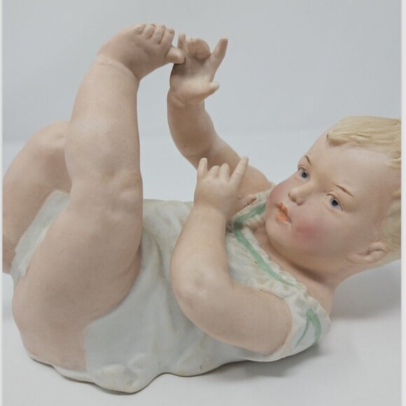Antique Heubach Bisque Porcelain Piano Baby Boy on Back Doll Germany 3162 9" - Picture 2 of 10